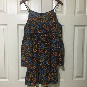 I JOAH Floral Navy Blue Off Shoulder Dress